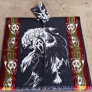 Ghost face adult size alpaca poncho, one size, unisex, handcrafted in Ecuador